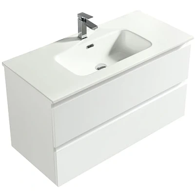Abbildung von Alpenberger Waschbecken mit Unterschrank 100 cm Breit Weiss Aufsatzwaschbecken Waschbeckenunterschrank Waschplätze Waschtisch Gäste WC Möbel Bademöbel Set Waschtischunterschrank Hängend