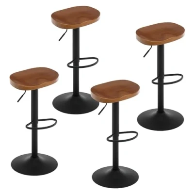 Abbildung von WOLTU Barhocker 4er Set, Hocker höhenverstellbar drehbar, mit Sattelsitz Fußstütze, Drehhocker aus Massivholz Metall, Küchenhocker Schminkhocker Arbeitshocker, Braun, BH413br 4