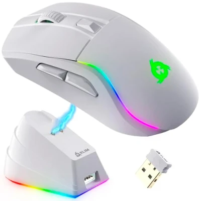 Abbildung von KLIM Blaze Y Wiederaufladbare kabellose Maus NEU Gaming mit RGB und Ladestation Hochpräziser Sensor langlebiger Akku Bis zu 6000 DPI Kabel Wireless Mouse für PC Weiß