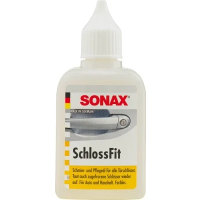 Abbildung von SONAX SchlossFit Thekendisplay (20 ml) pflegt, schmiert und schützt Türschlösser vor Rost Feuchtigkeit ohne zu verkleben Art Nr. 03751000