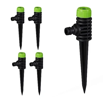 Abbildung von Relaxdays Sprühregner Garten, 5er Set, Klickstecker Anschluss, mit Erdspieß, Flächen bis 30 m², Sprinkler, schwarz/grün, 50% Kunststoff, 19,5 x 6,5 3,5 cm