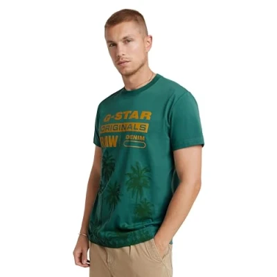 Abbildung von G Star PALM Originals Tshirt print, Herren, Größe: Small, Blue spruce