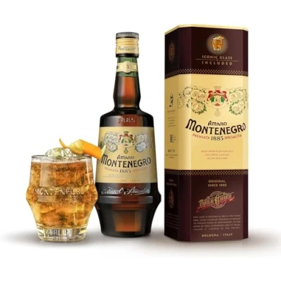 Abbildung von Amaro Montenegro 70 cl Giftpack Italiano Bitter 23% Vol. Geschenkpackung mit Glas