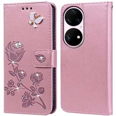 Abbildung von Hülle für Huawei P50 Pro Handyhülle,Klappbar Tasche Case,Standfunktion,Kartenfach,Silikon Bumper,Stoßfeste Schutzhülle Cover