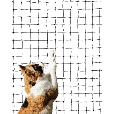 Abbildung von QWORK® Katzennetz drahtverstärkt, inklusive Befestigungsset, 8x3m, schwarz für Balkon, Außentüren und Fenster
