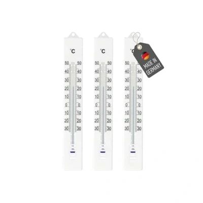 Abbildung von Lantelme 3 Stück Gartenthermometer Set Weiss Temperatur 30C bis 50C Analog Kunststoff Thermometer 18cm Wetterfest für Außen Innen Balkon und Garten Außenthermometer (WS SW)