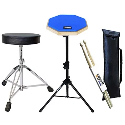 Abbildung von keepdrum DP BL Practice Drum Pad Blau mit Stativ &amp; Bag + Drumhocker Drumsticks 1 Paar