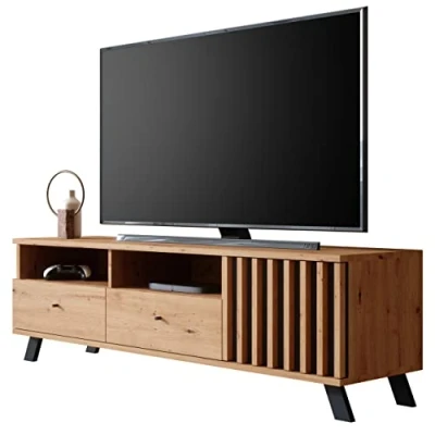 Abbildung von Newroom TV Lowboard Wildeiche Anthrazit Schrank Modern Vintage 138x44x40 cm (BxHxT) Fernsehtisch Board Rack [Barea.six] Wohnzimmer