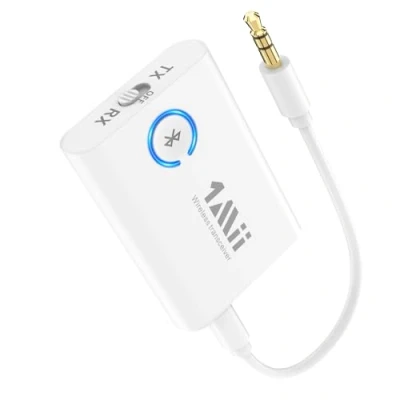 Abbildung von 1Mii Bluetooth 5.3 Adapter für TV, 2 in 1 Sender Empfänger, aptX Adaptive &amp; HD Kabellos Audio Transmitter Receiver Klinke 3,5 Kopfhörer Stereoanlage Flugzeug MP3, 15 Stunden Spielzeit