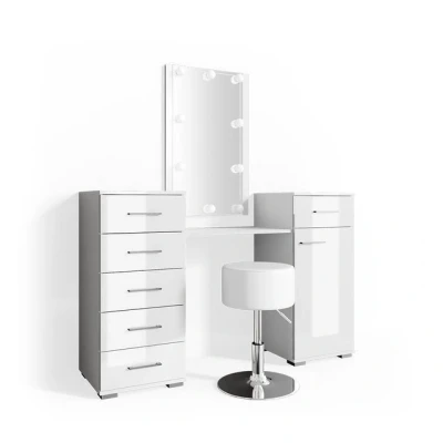 Abbildung von Vicco Schminktisch Zoe, Weiß, 140 cm mit LED Beleuchtung und Hocker