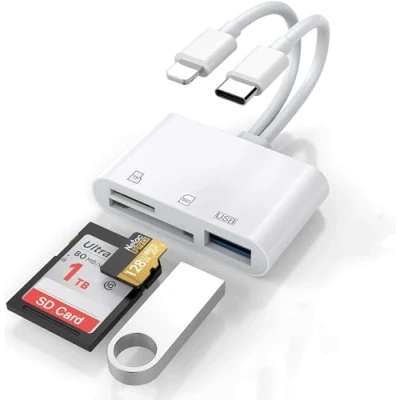 Abbildung von [Apple MFi Zertifiziert] SD Kartenleser&amp;USB OTG Adapter für iPhone/iPad, Dual Lightning USB C Stecker zu SD/TF mit Micro SD/SD Kartensteckplätze, Unterstützt SD/Micro SD/SDHC/SDXC/MM