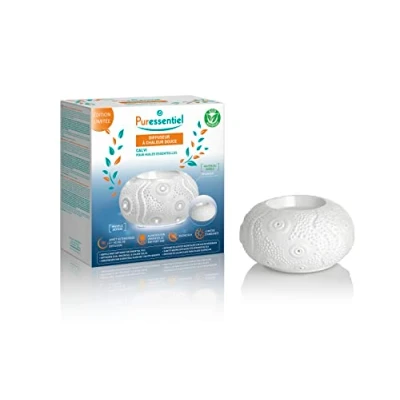 Abbildung von Puressentiel Neuer Diffusor für ätherische Öle mit weicher Wärme von Calvi Wärmeregulierung aus Keramik Stimmungslicht leise automatische Abschaltung