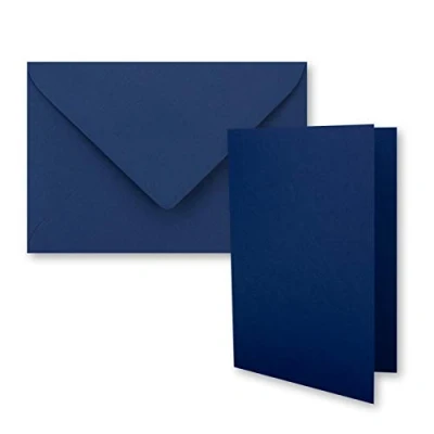 Abbildung von 50x DIN B6 Faltkarten Set mit Umschlägen in Dunkelblau (Blau) 120 x 170 mm ideal für Einladungskarten, Hochzeit, Taufe, Kommunion, Konfirmation Marke: FarbenFroh