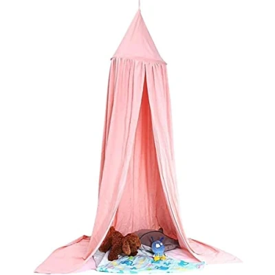 Abbildung von LINONI Baby Baldachin Betthimmel Chiffon Hängende Rund Moskitonetz für Babys Bett, Spielzelte, Kinderzimmer Höhe 240 cm Saumlänge 260cm (Rosa)