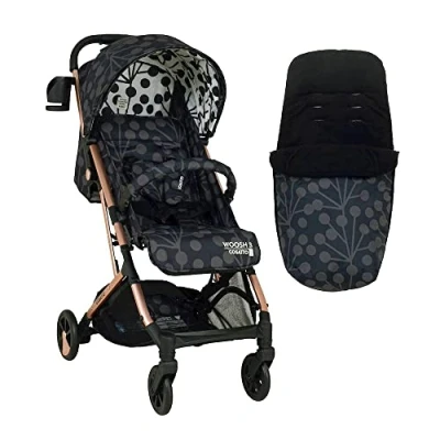 Abbildung von Cosatto Woosh 3 stroller &amp; footmuff light from birth to 25kg easy foldable, compact, telescopic handle, extra large shopping basket, cup holder rain cover (Lunaria Blush)