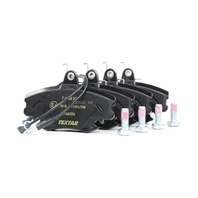 Abbildung von TEXTAR 2146304 Bremsbelagsatz inkl. Verschleißwarnkontakt mit Bremssattelschrauben RENAULT: TWINGO 1, Megane I Grandtour, CLIO 2, DACIA: Sandero