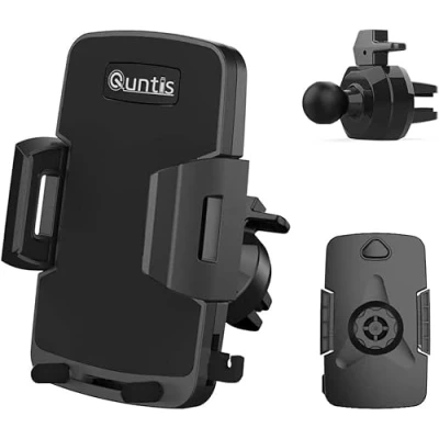 Abbildung von Quntis Handyhalter fürs Auto Lüftung, Platz für Lade &amp; AUX Kabel, 360 Drehbar Universal KFZ Handyhalterung Kompatibel mit iPhone Samsung Huawei HTC LG Sony Xiaomi (Schwarz)