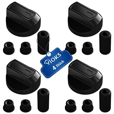 Abbildung von VIOKS SET 4x Drehknopf Herd Schwarz Schalter Universal mit Adaptern 16teilig Knöpfe &amp; für Backöfen Herde/Elektroherd Ersatzteile