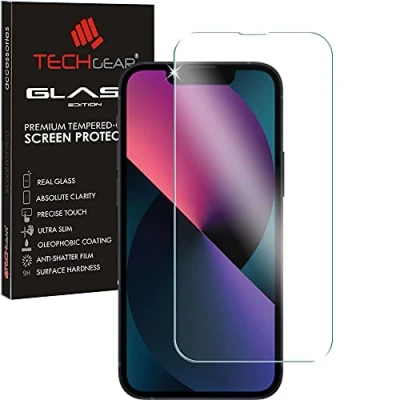 Abbildung von TECHGEAR Schutzfolie kompatibel mit iPhone 14, 13/13 Pro Displayschutzfolie aus gehärtetem Glas [9H Härte] [Crystal Clarity] [Kratzfest] [Nein Bläschen] fur