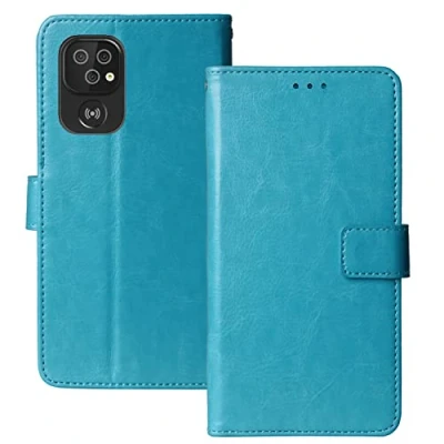 Abbildung von Lankashi Premium Retro Flip Book Stand Brieftasche Leder Tasche Schütz Hülle Handy Telefon Case Für Doro 8100/8100 Plus / 8110/8110 TPU Silikon Abdeckung Wallet Cover Etui Holder (Blau)