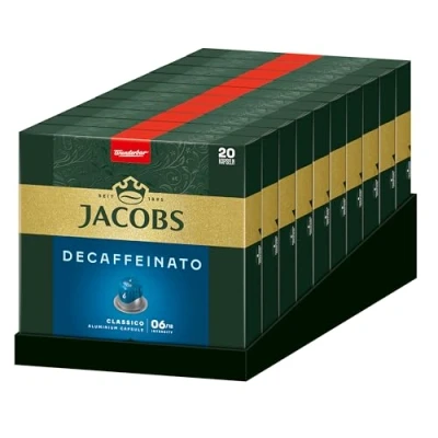 Abbildung von Jacobs Entkoffeinierte Kaffeekapseln Lungo Decaf, Nespresso* kompatible Kapseln, Feinporige Crema, Intensität 6/12, 200 Stück (10 x 20 Getränke)