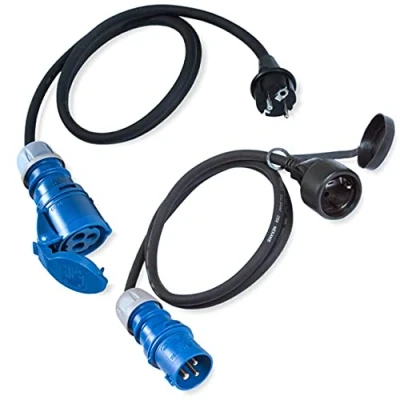Abbildung von IntuiFlex 2X CEE Camping Kabel Adapter Set 1,5m Leitung H07RN F 3G2,5 3x2,5 mm 230V 16A IP44 Schuko Stecker auf Buchse + Kupplung/Steckdose 230 Strom