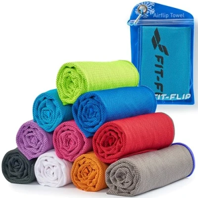 Abbildung von Fit Flip Airflip Kühltuch Ice Cooling Towel das kühlende mikrofaser Sporthandtuch für Nacken und Hals Kühlhandtuch Fitness Sport (blau dunkel Blauer Rand, 100x30cm)