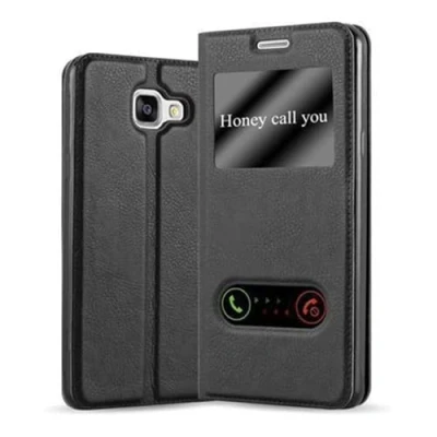 Abbildung von Cadorabo Hülle kompatibel mit Samsung Galaxy A5 2016 Sichtfenster aus Kunst Leder Flip Klappbare Magnetische [Standfunktion] [Kartenfächern] Cover für Tasche in Schwarz