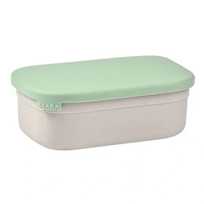 Abbildung von BÉABA, Lunchbox Kind, Brotdose Kinder mit Fächern, Auslaufsicher &amp; BPA Frei, Edelstahldose , Bento Box Kinder, Silikonhülle, extrem robust, ideal für Kindergarten und Schule, 760mL, grau/Salbeigrün
