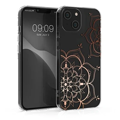 Abbildung von kwmobile Hülle kompatibel mit Apple iPhone 14 Handyhülle Silikon Case Blumen Zwillinge Rosegold Transparent