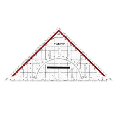 Abbildung von Westcott Geodreieck 22 cm mit abnehmbarem Griff Transparentes aus Kunststoff roter Skala Technische &amp; Winkelmesser für Schule, Uni oder Büro E 10142 00