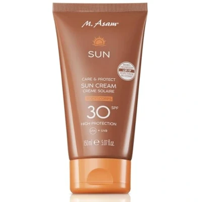 Abbildung von M. Asam SUN Care &amp; Protect Körper Sonnencreme LSF 30 (150 ml) mit sofortigem Schutz vor UV Strahlung, pflegt Haut Sheabutter Vitamin E, wasserfeste, nicht klebende Textur, vegan wasserfest