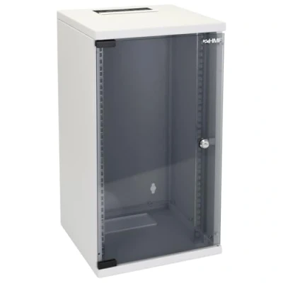 Abbildung von HMF 63412 07 Netzwerkschrank, Serverschrank 10 Zoll 12 HE 300 mm Tiefe Voll montiert Glastür Lichtgrau