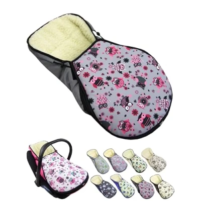 Abbildung von Fußsack für Babyschale [Winterfußsack] Kinderautositz kompatibel mit Maxi Cosi Babyschalen Gruppe 0+ Lammwolle Sitzauflage verstellbar (Eule 12)