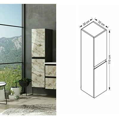 Abbildung von Homeline HS Badezimmerschrank badmöbel Badschrank Hochschrank Badregal (Korpus Schwarz Fronten Weiß Marmor Optik Cobra)