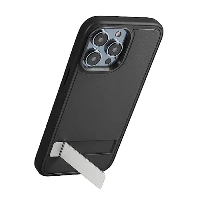 Abbildung von kwmobile Hülle kompatibel mit Apple iPhone 14 Pro Max Kunststoff Case TPU Bumper Handy Cover ausklappbarem Ständer Schwarz