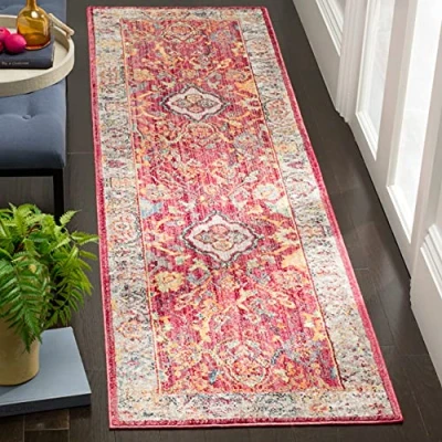 Abbildung von SAFAVIEH Traditionell Teppich für Wohnzimmer, Esszimmer, Schlafzimmer Bristol Collection, Kurzer Flor, Rose und Hellgrau, 69 X 244 cm