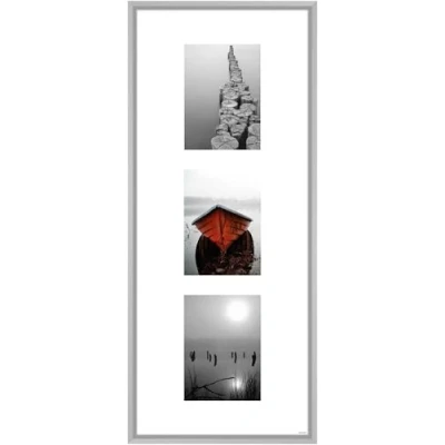 Abbildung von nielsen Collagerahmen mit Passepartout, 30x74 cm 3x 13x18 cm, Aluminium, Silber matt, Collage 3 Bildern zum Aufhängen im Hoch &amp; Querformat, Echtglas, Gallery Junior
