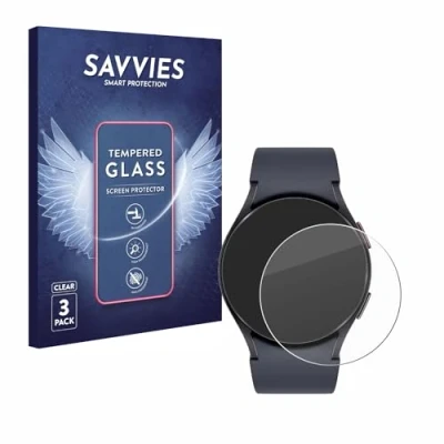 Abbildung von Savvies Panzer Schutz Glas für Samsung Galaxy Watch 6 (40 mm) (3 Stück) 9H Hartglas, Anti Fingerprint, Displayschutz