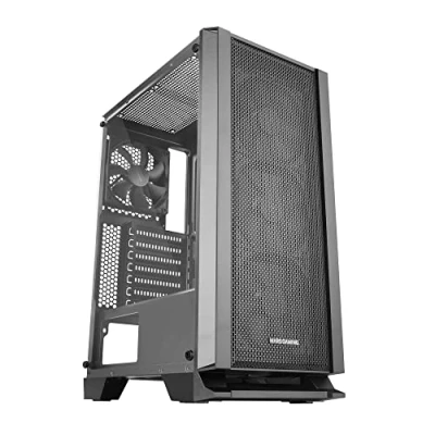 Abbildung von Mars Gaming MC Master, ATX PC Gehäuse, Metall Mesh Frontplatte, Gehärtetes Glas, 4 Ultraleise 120mm Lüfter, Schwarz