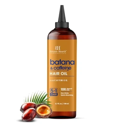 Abbildung von Botanic Hearth Batana &amp; Koffein Haaröl (6,7 fl oz) Revitalisierende und stärkende Haarbehandlung Für volleres, gesünder aussehendes Haar Parabenfrei alle Haartypen geeignet