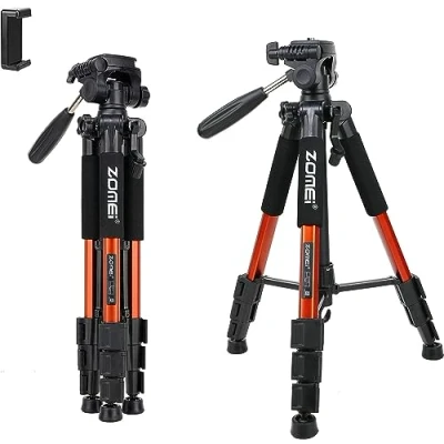 Abbildung von ZOMEI Q111 Kamerastativ Handy Stativ, Aluminiumlegierung Reisestativ Leichtes Kamera Dreibeinstativ mit 3 Wege Schwenkkopf, Schnellwechselplatte, Halterung und Tasche, 47140 cm (Orange)