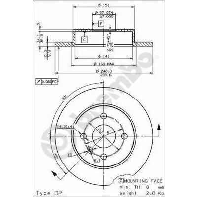 Abbildung von BREMBO MAX LINE 08.7626.75 Bremsscheibe 240 10 4 voll, geschlitzt beschichtet mit Schrauben OPEL: Astra G Cabrio, Caravan, H Schrägheck