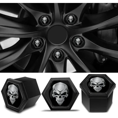 Abbildung von Biomar Labs Radschrauben Radmuttern Felgenschloss Muttern Kappen Radmutternabdeckungen Radschraubenkappen Radmutternkappen Kunstsoff Abdeckungen Universal Schwarz Silber Totenkopf 19mm LB 20