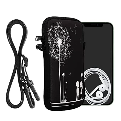 Abbildung von kwmobile Handytasche für Smartphones XXL 7&quot; Neopren Handy Hülle Weiß Schwarz Tasche mit Kette 17,7 x 8,5 cm Innenmaße Pusteblume Love