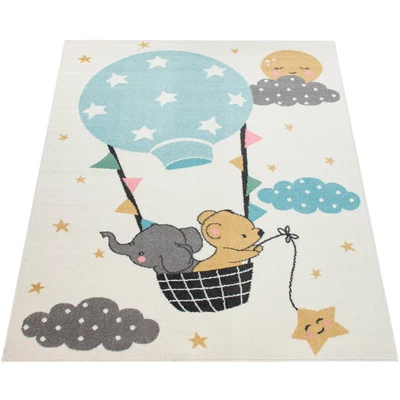 Abbildung von Paco Home Kinderteppich &quot;Nino 883&quot;, rechteckig, Spielteppich, Kurzflor, Motiv Wolken, Sterne &amp; Tiere, Kinderzimmer