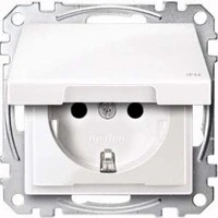Abbildung von Schneider Electric Merten MEG2314 0319 SCHUKO Steckdose mit Klappdeckel, IP44, Berührungsschutz, Steckklemmen polarweiß glänzend, System M, Schutzkontaktsteckdose