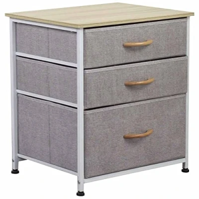 Abbildung von BAKAJI Regalsystem, 3 Stoff Schubladen, universale Schubladenbox, Metall und Holz, HxBxT: 53 x 50 40 cm, grau