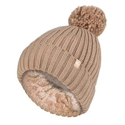 Abbildung von HEAT HOLDERS Damen Warm Strick Kunstfell Mütze mit Bommel und Fleecefutter (One Size, Beige (Arden))
