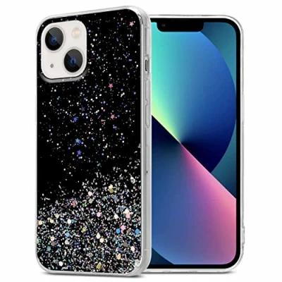 Abbildung von Cadorabo Hülle kompatibel mit Apple iPhone 13 Rundumschutz TPU Silikon Case Mädchen Glitzer Strass Design Slim Kratzfest Weiche Gummi Bling Schutzhülle für in Schwarz